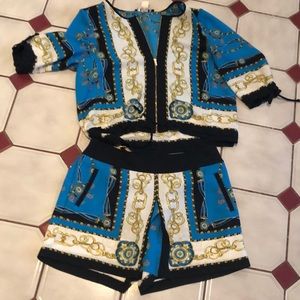 Blue white  multicolor Two piece outfit women